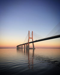 View of suspension bridge at sunset