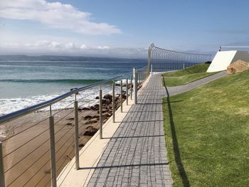 Footpath by sea against sky