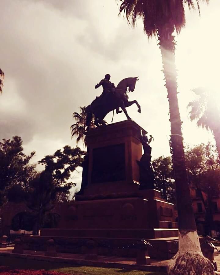 LOW ANGLE VIEW OF SILHOUETTE STATUE ON TREE AGAINST SKY