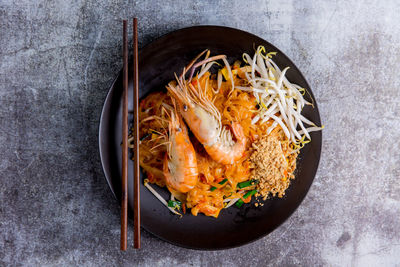 High angle view of food in bowl on table