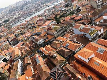 High angle view of buildings in city