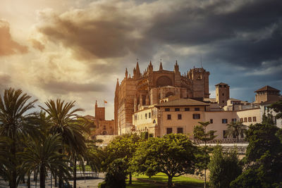 Dramatic sideview la seu cathedral of palma