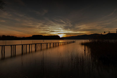 Scenic view of lake against sky during sunset