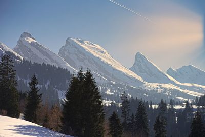 Scenic view of snowcapped mountains against sky