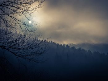 Scenic view of mountains against cloudy sky during sunset