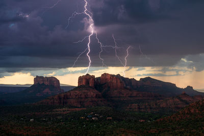 Lightning storm over cathedral rock in sedona, arizona
