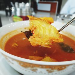 Close-up of soup in bowl