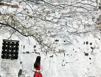 Woman standing on tree