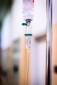 Close-up of iv drip at hospital