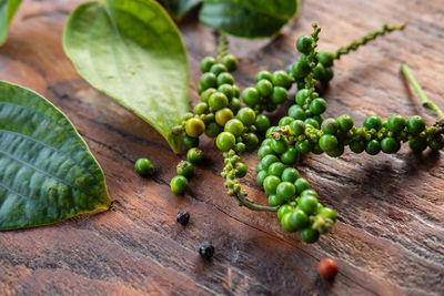 High angle view of fruits on table