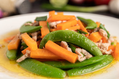 Close-up of salad served in plate on table