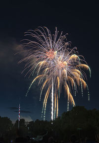 Low angle view of firework display at night