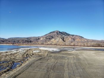 Scenic view of lake against clear blue sky
