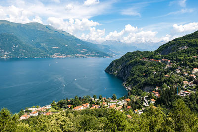 Panoramic shot of townscape by sea against sky