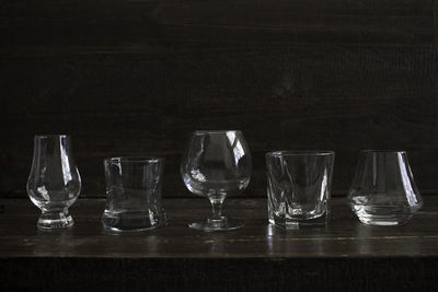 View of empty drinking glasses on table