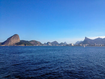 Scenic view of sea against clear blue sky