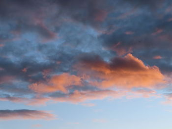 Low angle view of cloudy sky at sunset