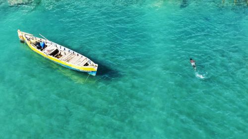 High angle view of people in sea