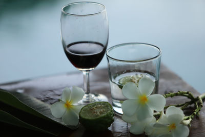 Close-up of wine glass on table