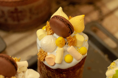 Close-up of cake with ice cream