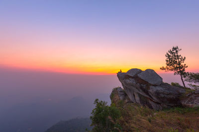 Scenic view of mountain against sky during sunset