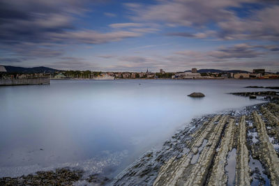 Scenic view of sea against cloudy sky in oslo, norway