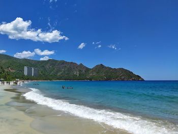 Scenic view of sea against blue sky
