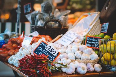Various vegetables for sale in market