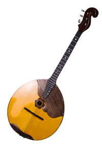 Close-up of guitar against white background