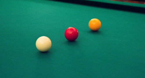 High angle view of balls on table