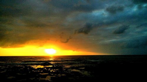 Scenic view of sea against dramatic sky