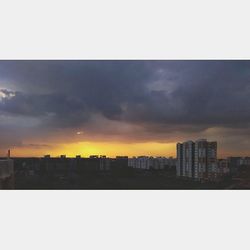 City skyline at sunset