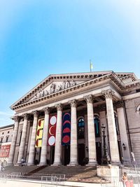 Low angle view of building against blue sky, national theater munich