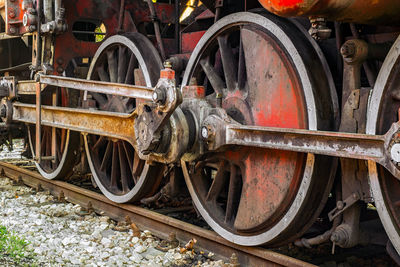 Close-up of train on railroad track