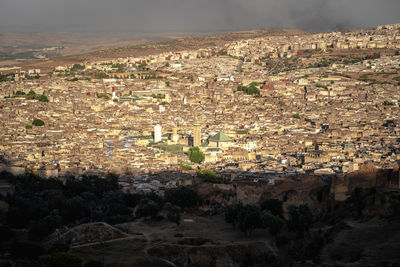 High angle view of townscape against sky