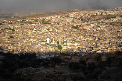 High angle view of townscape against sky