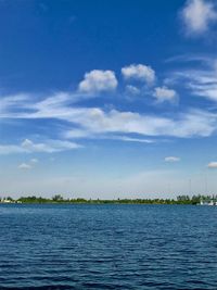 Scenic view of sea against blue sky