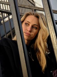 Portrait of beautiful woman in car