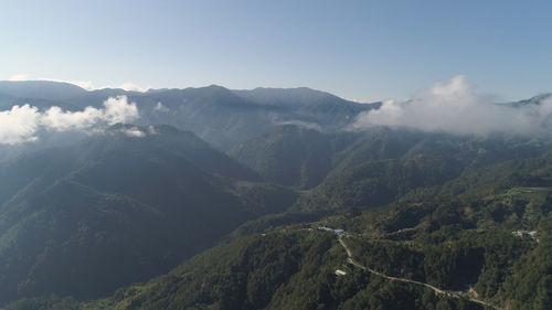 Aerial view of mountains covered forest, trees in clouds. cordillera region. luzon, philippines. 