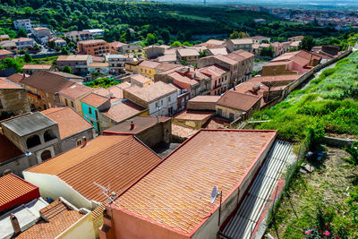 High angle view of buildings in city