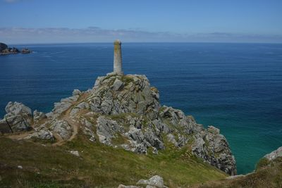 Scenic view of sea against blue sky