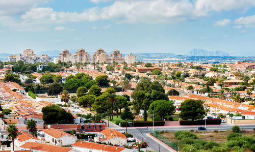 High angle view of cityscape against sky