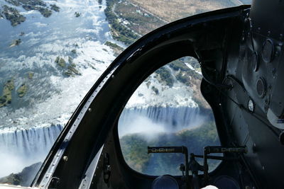 High angle view of river seen through car windshield