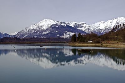 Scenic view of snow covered mountains