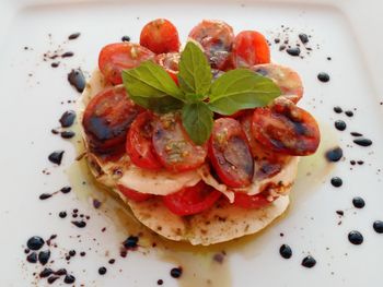 High angle view of fruits on plate