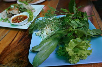 Close-up of chopped vegetables in plate