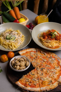 High angle view of food on table