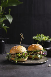 Burgers with chicken cutlet and greens