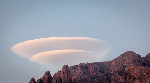 Low angle view of rock formation against sky