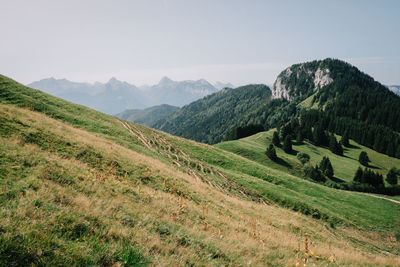 Scenic view of mountains against clear sky